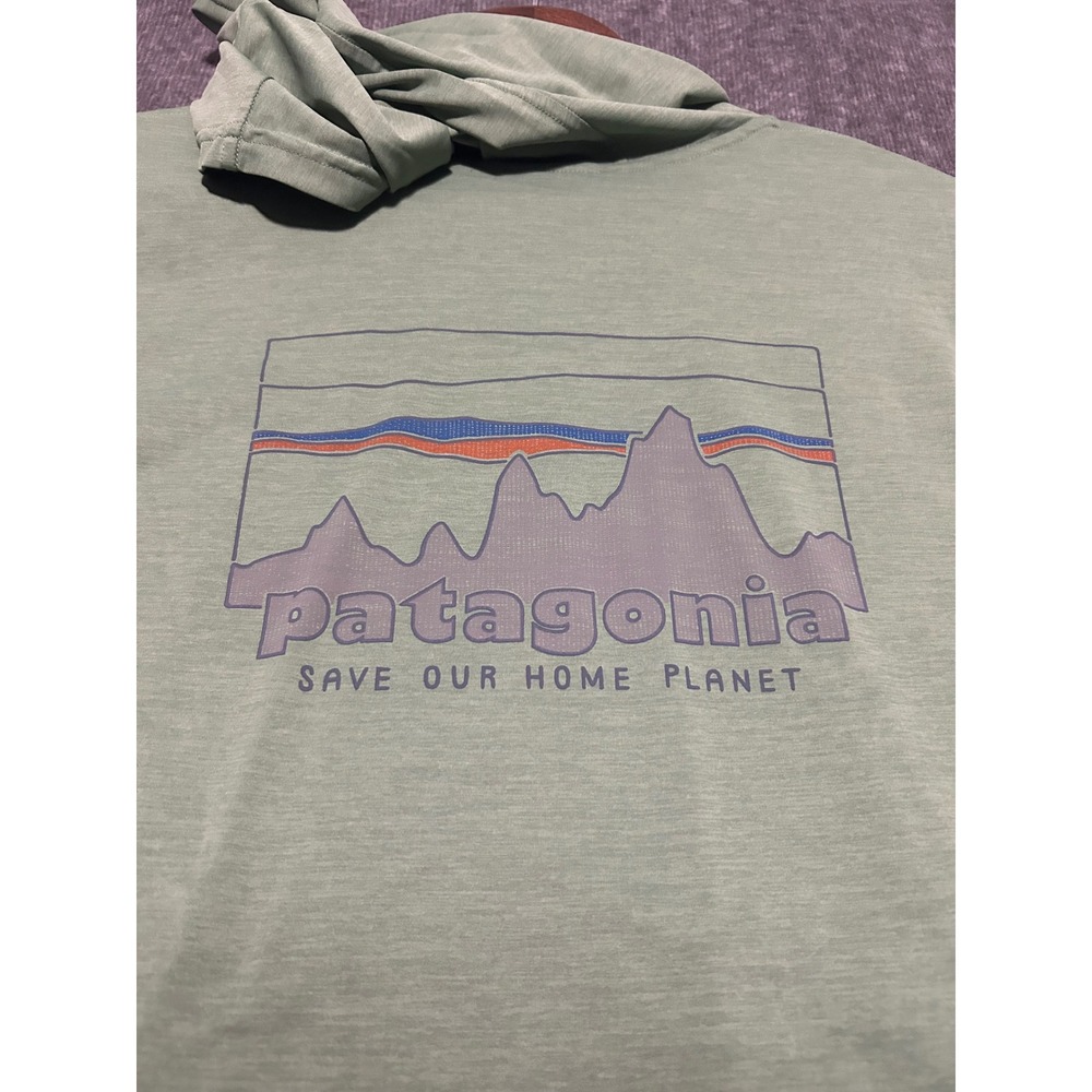 Patagonia hoodie pullover outdoors fishing green logo womens Large lightweight - Picture 5 of 7